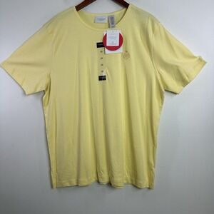 Liz Claiborne Womens 2X Yellow Logo‎ Crew Neck Short Sleeve T Shirt Basic NWT
